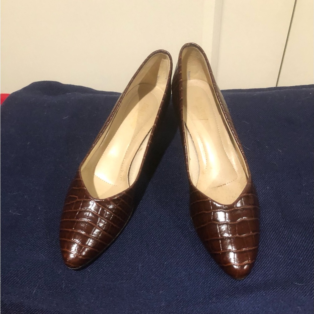 Hush Puppies Brown Leather Heels with Crocodile Texture